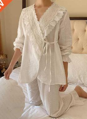 3 Colors Women's Princess Flower Embroidered Lace Pajama Set