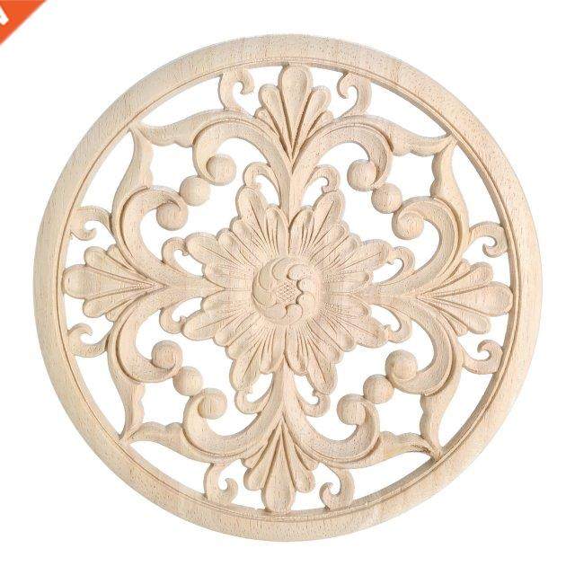 4/2/1PC Round Wood Carved Decal Unpainted Applique Wooden On