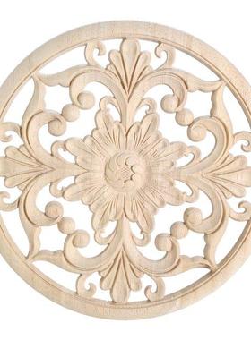 4/2/1PC Round Wood Carved Decal Unpainted Applique Wooden On