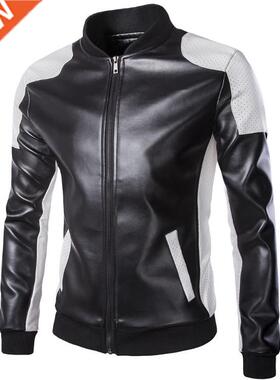 New Autumn Motorcycle Leather Jacket Stand Collar Slim Men L