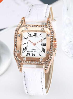 Square Luxury Diamond Women Watches Set Leather Ladies Watch