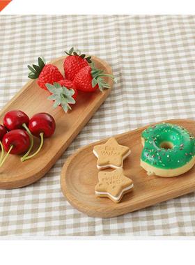 Oval Solid Wood Dessert Plate Cake Fruit Snack Tray Dinner S