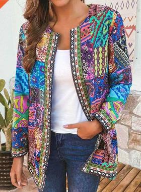 6XL Jacket Coat Woen Fashion Suer Autun Ethnic Floral Pr