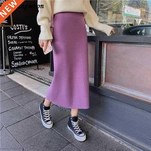 Women Long Skirt High Pencil Waist Knitted Woo Elastic