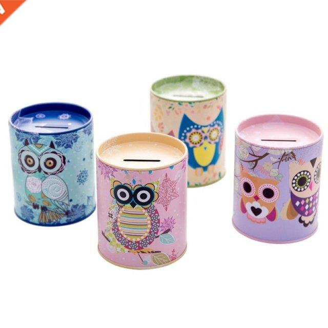 Creative Vintage Tinplate Cylinder Piggy Bank Cartoon Colorf