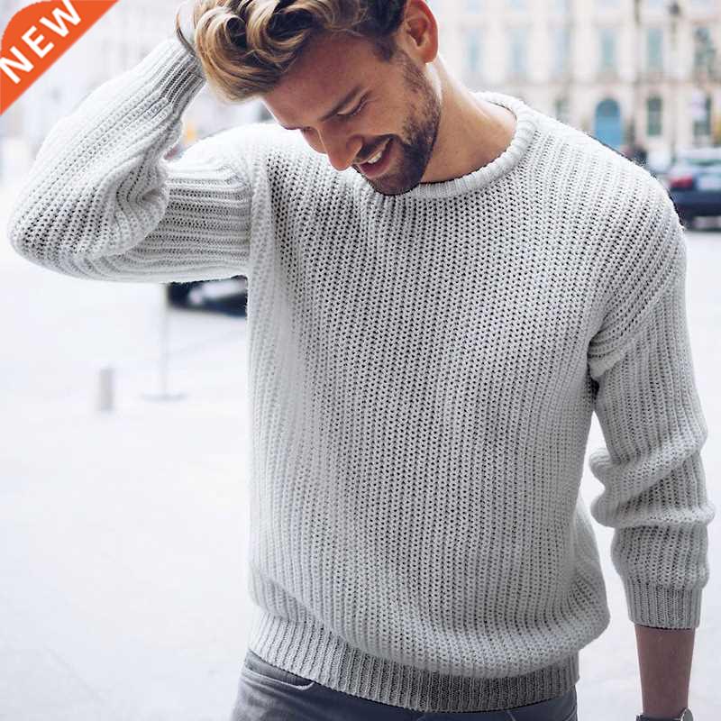 Men Sweater Autumn Winter Men's Pullover 2021 Solid Color Kn