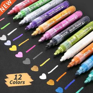 12 Colors Acrylic Paint Marker Pen Metallic White Marker fo