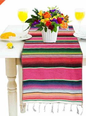Popular Mexican Table Runner Stripe Shawl Blanket Rainbow Ta