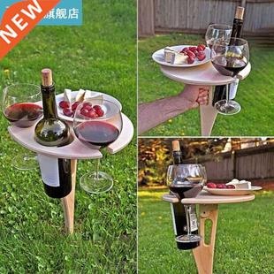 Portable Table Picnic Foldable Desk Outdoor Round Wine