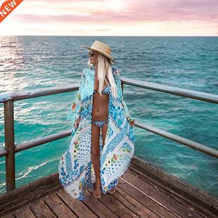 Hot fashion Summer Women Long Beach Dress Swimwear Chiffon C