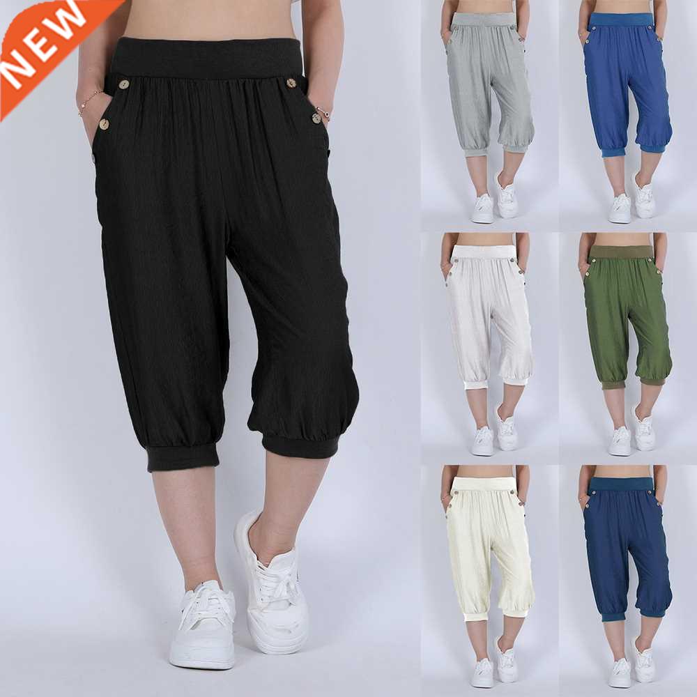 Women Brand Super Solid Button Soft Flax Cotton Yoga Pilates