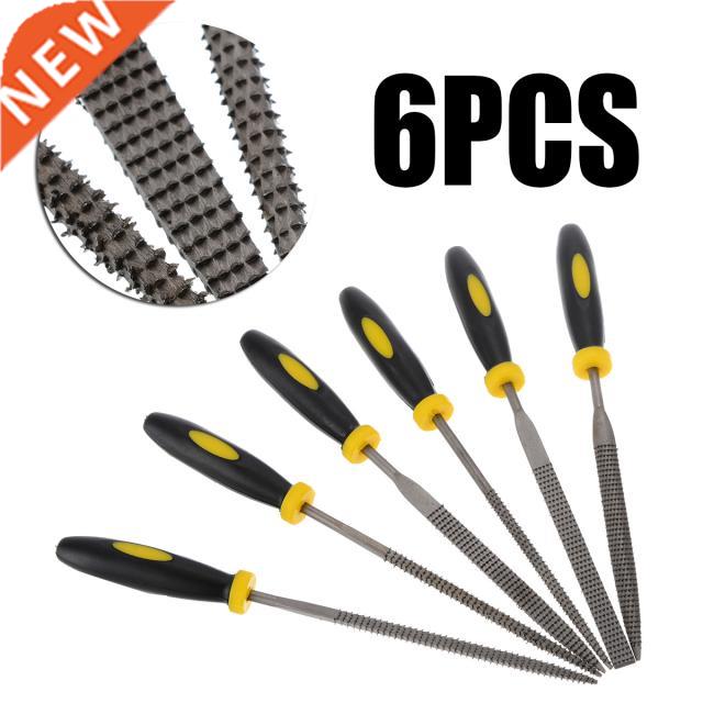 6 Pcs Plastic Handle Flat Square Round Needle Files Set Wood