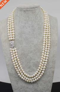 pearl white 8mm rows necklac freshwater round WOW near