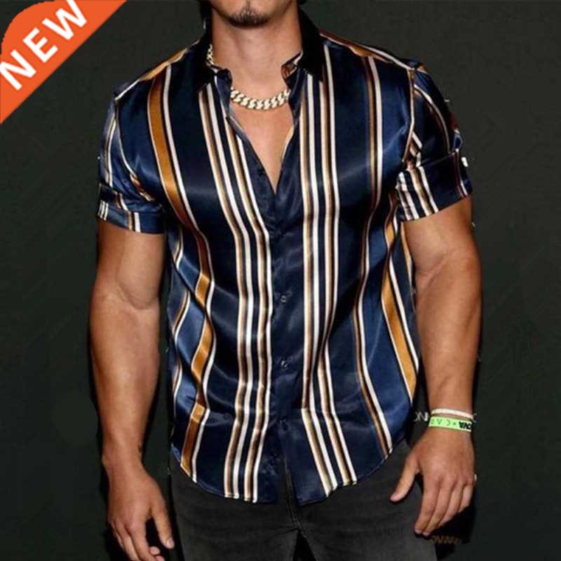 2022Summer New Mens Vintage Striped Shirt Fashion Casual Lux