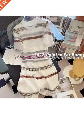 Mini Knitted Dress Women O-ne Short Sve Summer Outfits