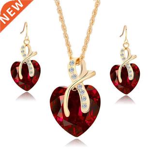 Vintage Female Rainbow Crystal Jewelry Set Charm Gold Color