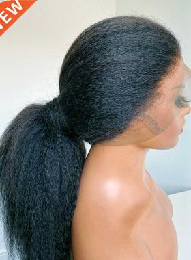 Kinky Straight Wig 180% Density Black Yaki Lace Front Wig Fo