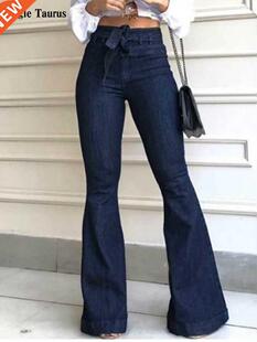 Waist Jeans Blue High Bellbottom Fashion Femme Setwear