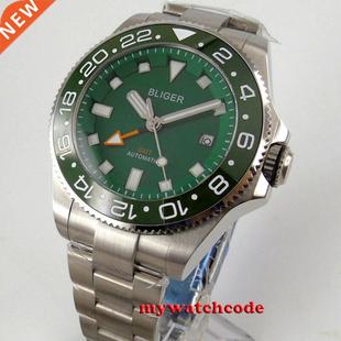 dial sapphire mens bliger wat automatic green GMT 43mm glass