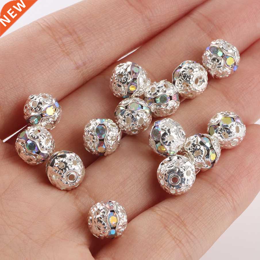 50pcs Multicolor AB Rhinestone Balls Crystal Loose Spacer Ro