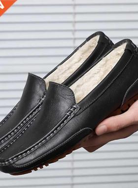 Coslony men shoes leather winter Warm Fur Casual 2021 Genuin