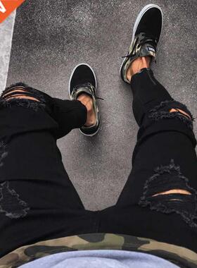 Fashion Mens Cool Designer Black Ripped Skinny Jeans Destroy