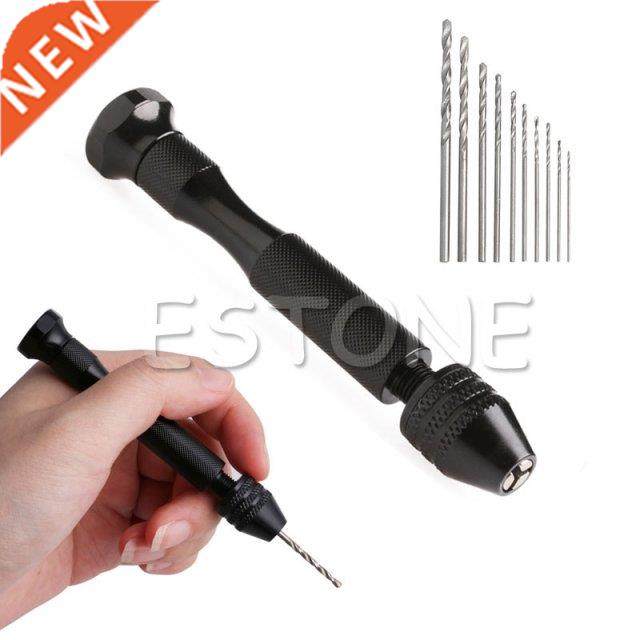 Hot Micro Aluminum Hand Drill Keyless Chuck + 10pcs Twist Dr