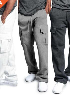 Men Multi-pocket Washed Overalls Men Loose Cotton Pants Male