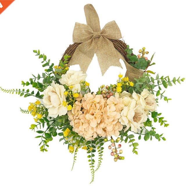 Artificial Hydrangea Wreath With Eucalyptus Leaves Spring &a