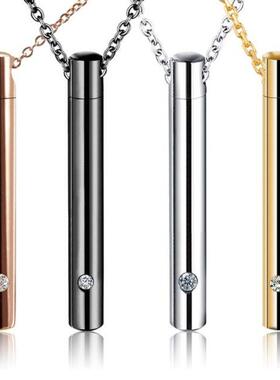 Cylinder Pet Cremation Urns Necklace Stainless Steel Ash Mem