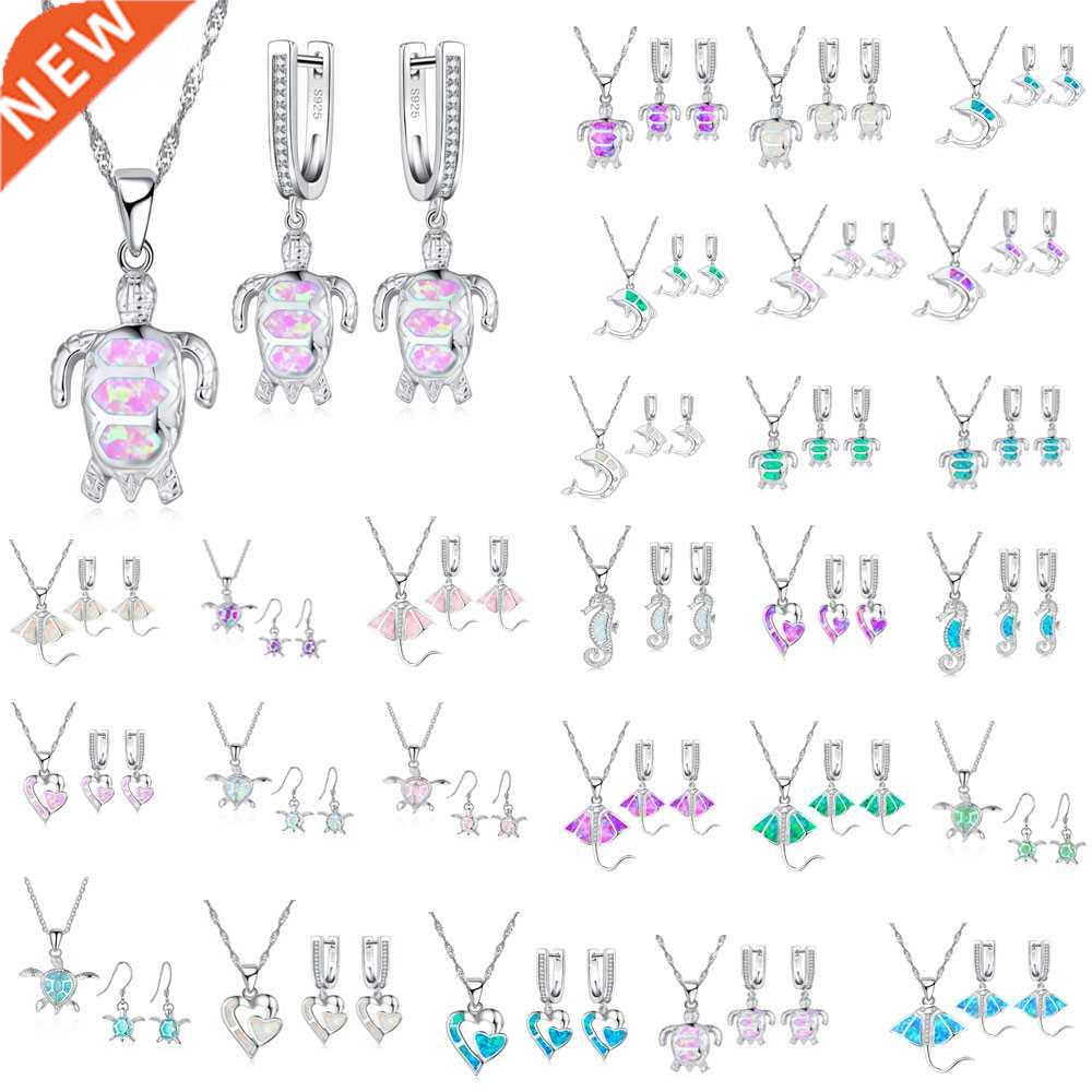Charm Summer Cute Blue Imitation Opal Dolphin Jewelry Sets F