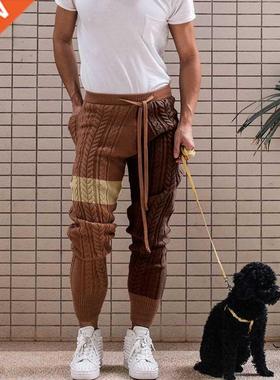 Men's Knitted Pants Autumn Winter Color Matching Acrylic Kni