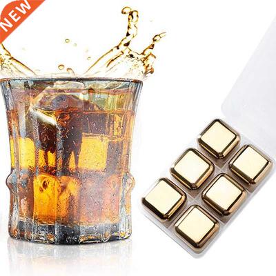 6 Pcs ainless eel Reusable Golden Whiskey ones Ice Squ