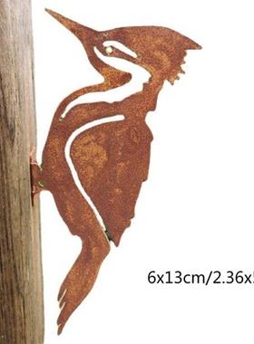 Elegant Garden Stake Design Pileated Bird Rusty Metal Silhou