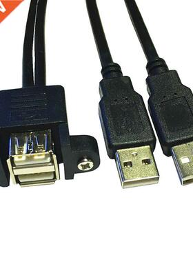 50cm Dual USB 2.0 A female panel mount to 2 USB A male exten