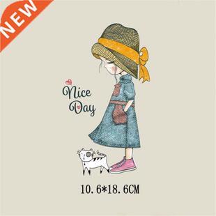 Lovely girl Heat Transfer NICE DAY Patch Ironing Stickers Ir