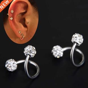 Crystal Cartilage Twisted Helix Balls Earring 2pc Pie Double