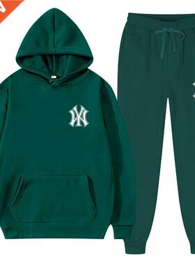 2 Pieces Sets Tracksuit Hooded Sweatshirt +Drawstring Pants
