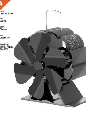 6 Blades Heat Powered Stove Fan Black Fireplace komin Log Wo
