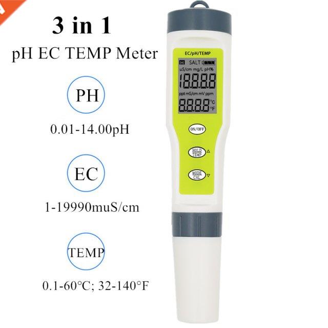 portable Digital Tester Pen Type pH EC TEMP Meter Acidometer