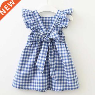 sleeve Plaid Ruffles Summer Bac Clothes Flying Girl New Baby