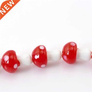 Mushroom Glass Bead Dyed Dot Red Beads Loose Box Doreen