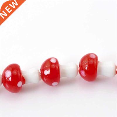 Doreen Box Glass Loose Beads Red Mushroom Dot Dyed Bead Fo