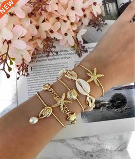 Mixed Golden Shell 5pcs Bracelet Bohemian Starfish Women lot