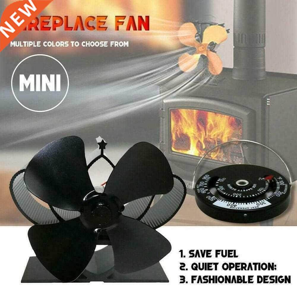Mini Black Fireplace 4 Blades Heat Powered Stove Fan Log Woo