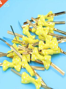 New 100Pcs  Bow Tie Wrapping Golded Wire Bowknot Binding