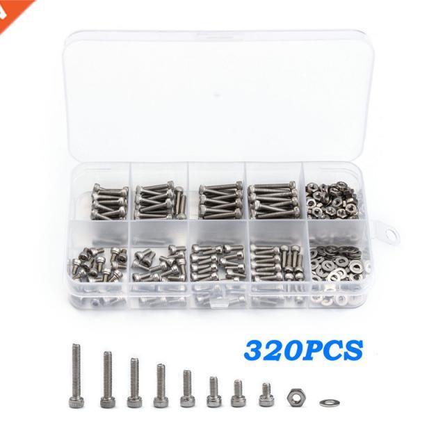 320Pcs Hexagon Hex Screw Bolt Nut Flat Washer Set 304 Stainl