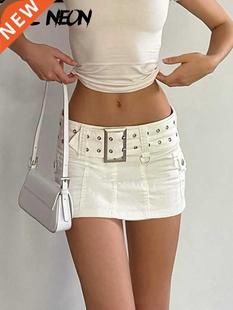 Basic Belted Skirts Y2K Micro Aesthetics Waist ALLNeon Low