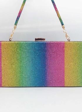 Elegant 2 Chains Women Phone Clutch Bag Fashion Rainbow Colo