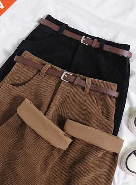 Lucyever Women's Loose Corduroy Pants Vintage High Waist Str